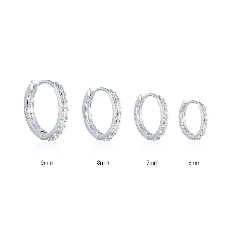 CANNER 6/7/8/9mm Real 925 Sterling Silver Zircon Hoop Earrings for Women Huggie Earring Piercing Earings Jewelry Pendientes