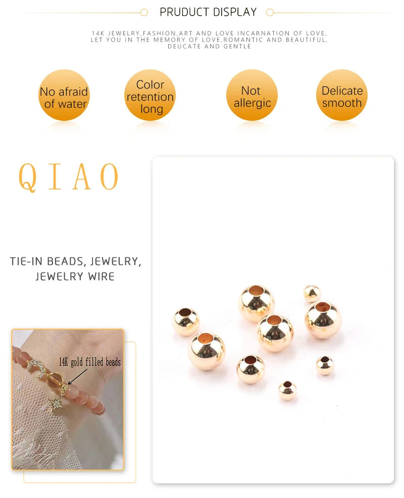 100pcs 14K Gold Filled Spacer Beads 2mm 3mm 4mm Round Loose Bead for Bracelets Necklace DIY Jewelry Making Accessories Wholesale