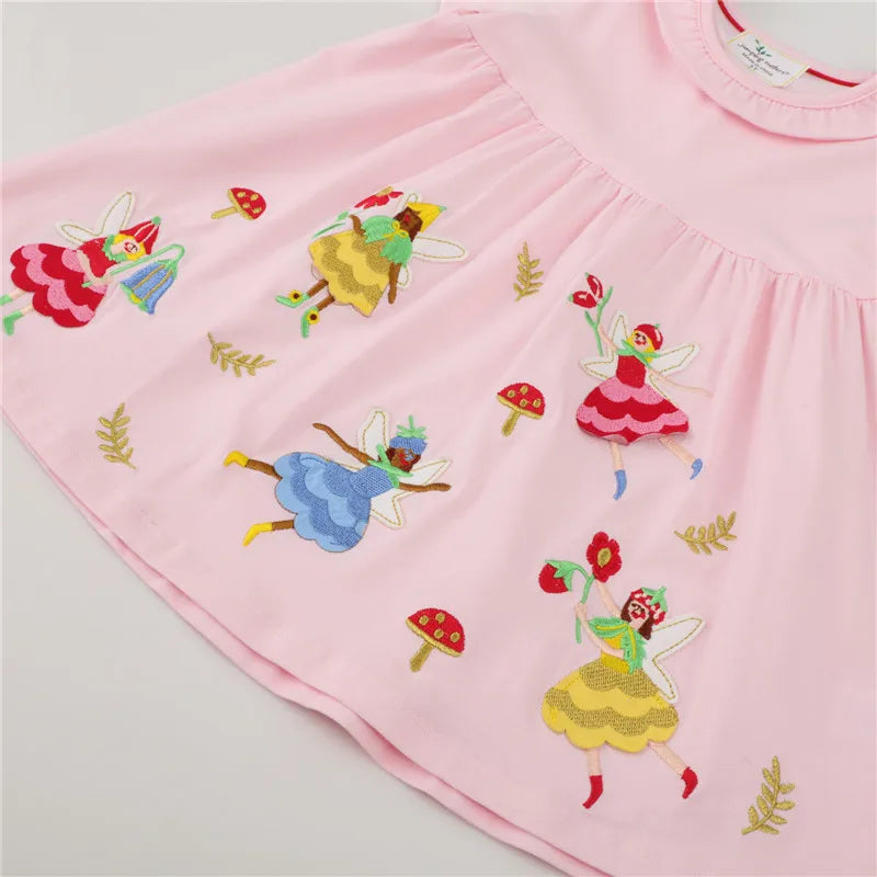 Jumping Meters Summer Girls Dresses Floral Baby Clothes Short Sleeve Children's Clothes Hot Selling Kids Frocks