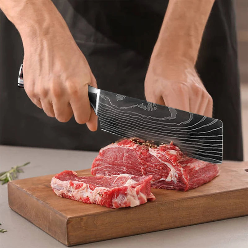 Japanese Kitchen Knives Set Laser Damascus Pattern Chef Knife Sharp