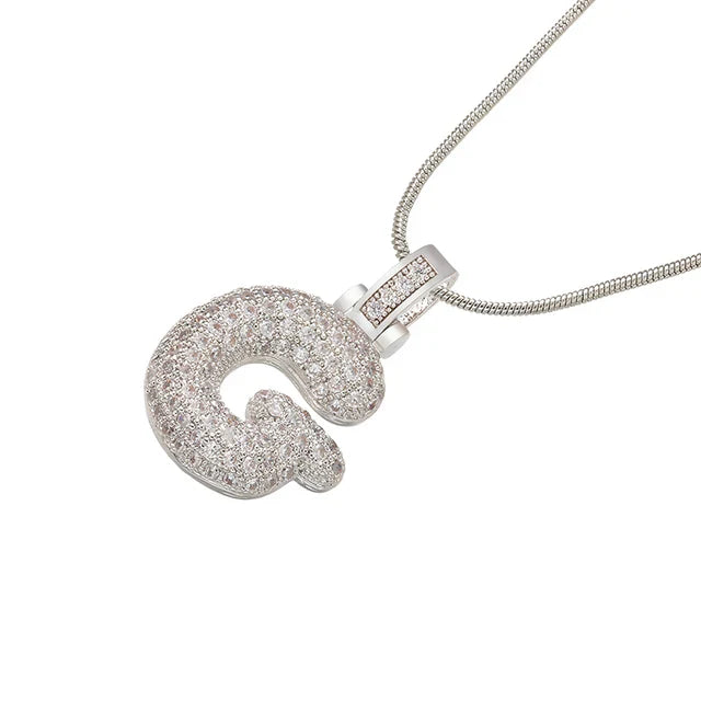 ZHUKOU 1.25x500mm Fat and lovely crystal brass silver color  letter necklace for women friends birthday gift model: VL34