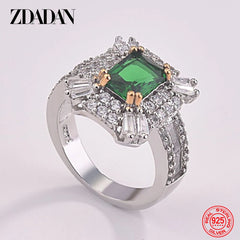 925 Sterling Silver Emerald Zircon Ring For Women Charm Wedding Jewelry