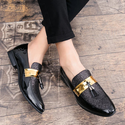 Hot Sale Men Flat Black Golden Formal Patchwork Shoe PU Leather Casual Men Shoes For Man Dress Shoes 2020 New Zapatos Hombre