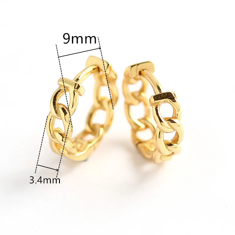 WANTME Real 100% 925 Sterling Silver Punk Hip-Hop Link Chain Gothic Studs Earrings for Fashion Women Jewelry Accessories 2022