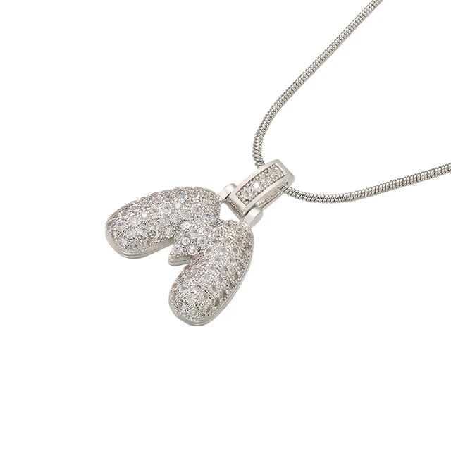 ZHUKOU 1.25x500mm Fat and lovely crystal brass silver color  letter necklace for women friends birthday gift model: VL34