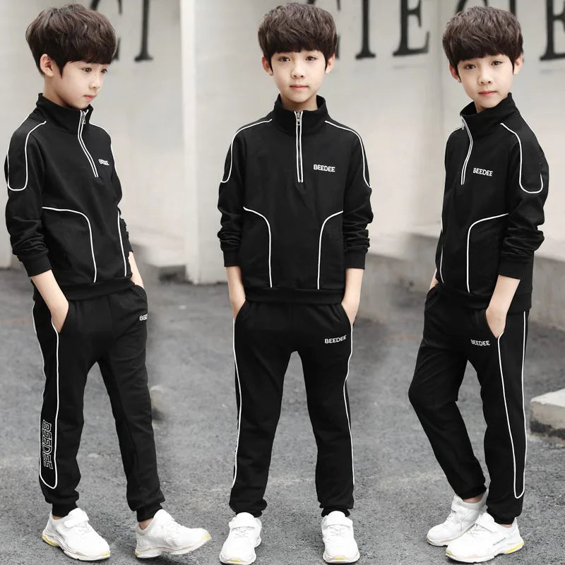 4 5 6 8 10 12 Years Big Boys Clothing Sets Autumn Cotton Long Sleeve Sweatshirt + Pants 2Pcs Kids Sports Suit Teenage Tracksuits