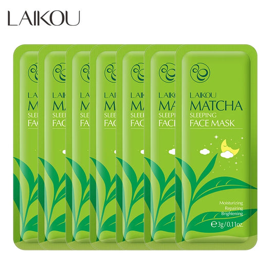 7Pcs Matcha Face Mask Moisturizing Brighten Skin Sleeping Facial Mask Beauty Nourishing Oil Control Skin Care