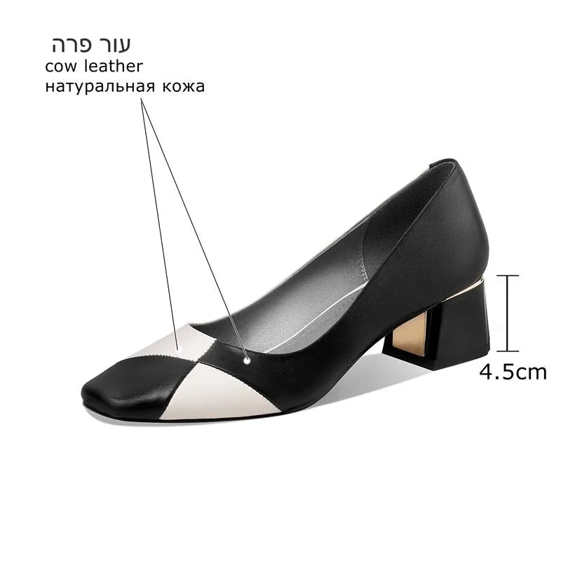 ALLBITEFO Size 34-43 Soft Genuine Leather Thick Heel High Heel Shoes Office Ladies Brand High Heels Party Women Heels Shoes