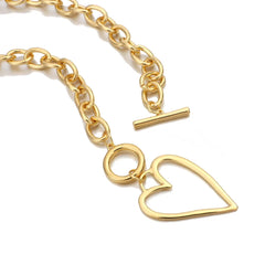 Punk Gold Color Bih Hollow Heart Pendant Necklace for Women Imitation Metal