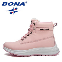 Warm Plush Sneakers Women Ankle Snow Boots Woman Lace-up High