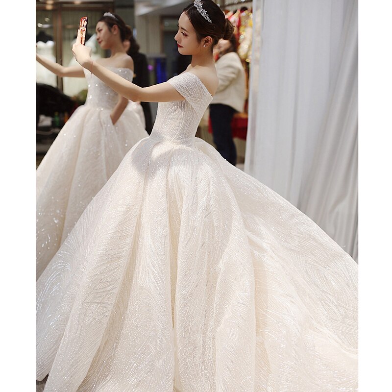 White Bridesmaid Dresses: Wedding Dress Bride Off The Shoulder Wedding Ball Gown Dress