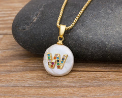 Fashion Initial Alphabet A-Z Letters Natural Freshwater Pearl Pendant Necklace