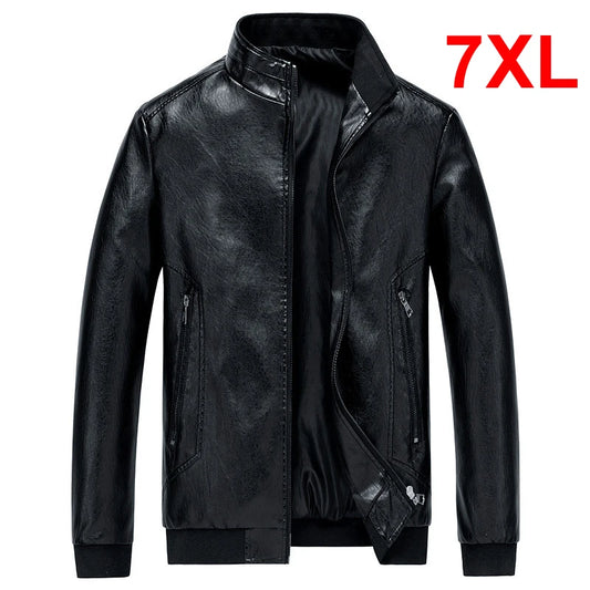 Plus Size 6XL 7XL Men's PU Jacket Solid Color Autumn Leather Jacket Coat Big Size