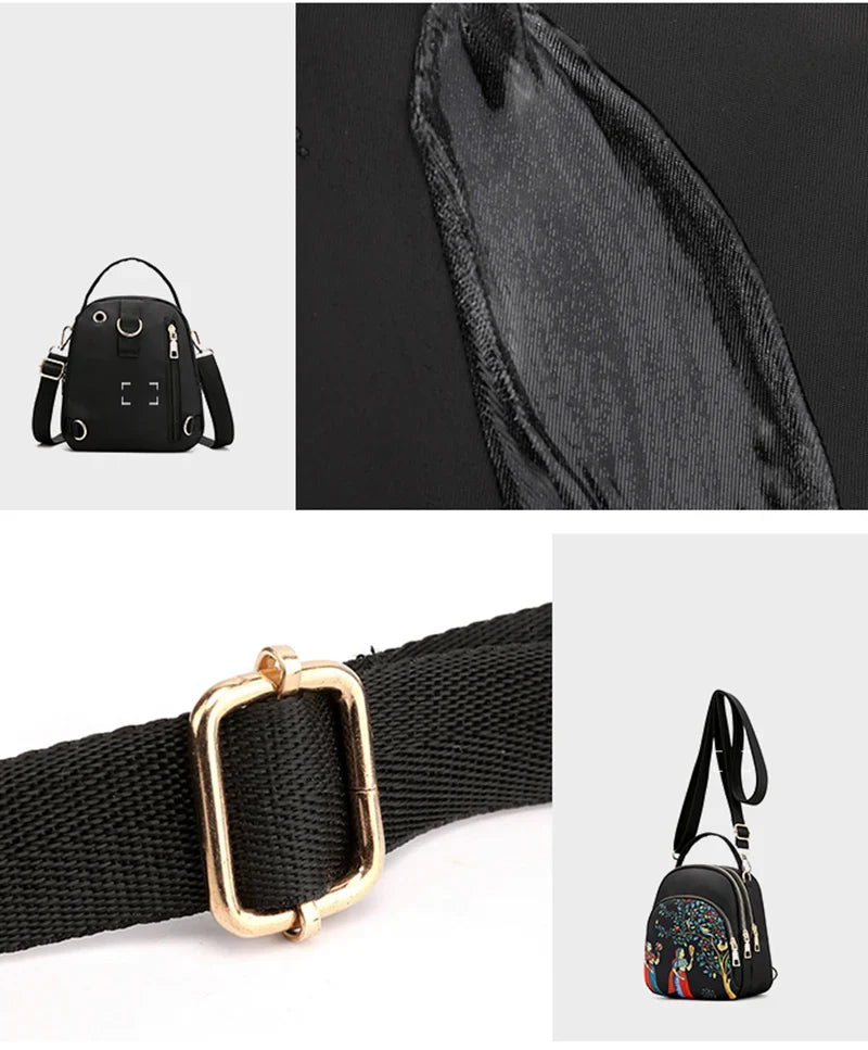 Fashion Printing Backpack Women Large Capacity Nylon Rucksack Multilayer Crossbody Bag School Bags Waterproof Travel Knapsack
