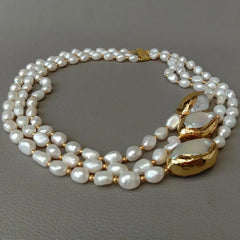 Cultured Baroque Pearl Necklace Keshi Pearl Gold color Plated Connector chokers