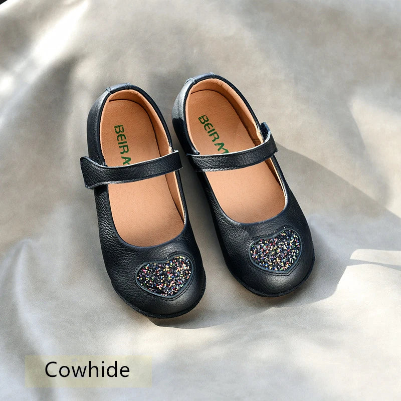 Full-grain Leather Girls Casual Shoes Kickproof Design Princess Baby Shoes