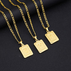 Initial Letter Pendant Necklace Stainless Steel Golden Cuban Chain A-Z Alphabet