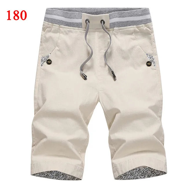 2025 Summer Casual Shorts Men Cotton Cargo Shorts Elastic Waist Drawstring Beach Board Shorts M-4XL Plus size Drop Shipping