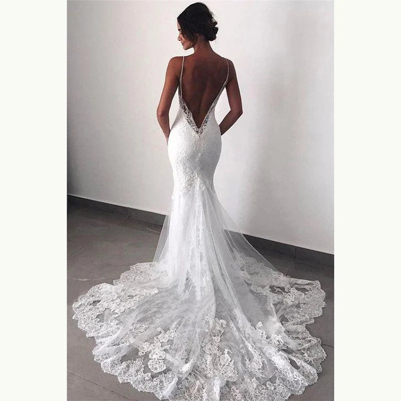 White Bridesmaid Dresses: Wedding Dresses Lace Open Back Spaghetti Straps