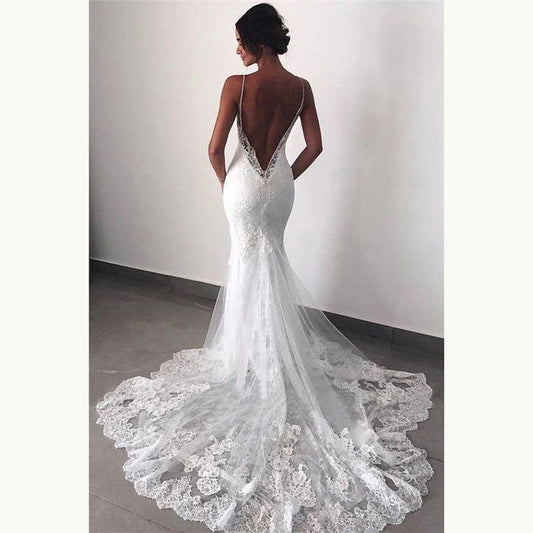 White Bridesmaid Dresses: Wedding Dresses Lace Open Back Spaghetti Straps