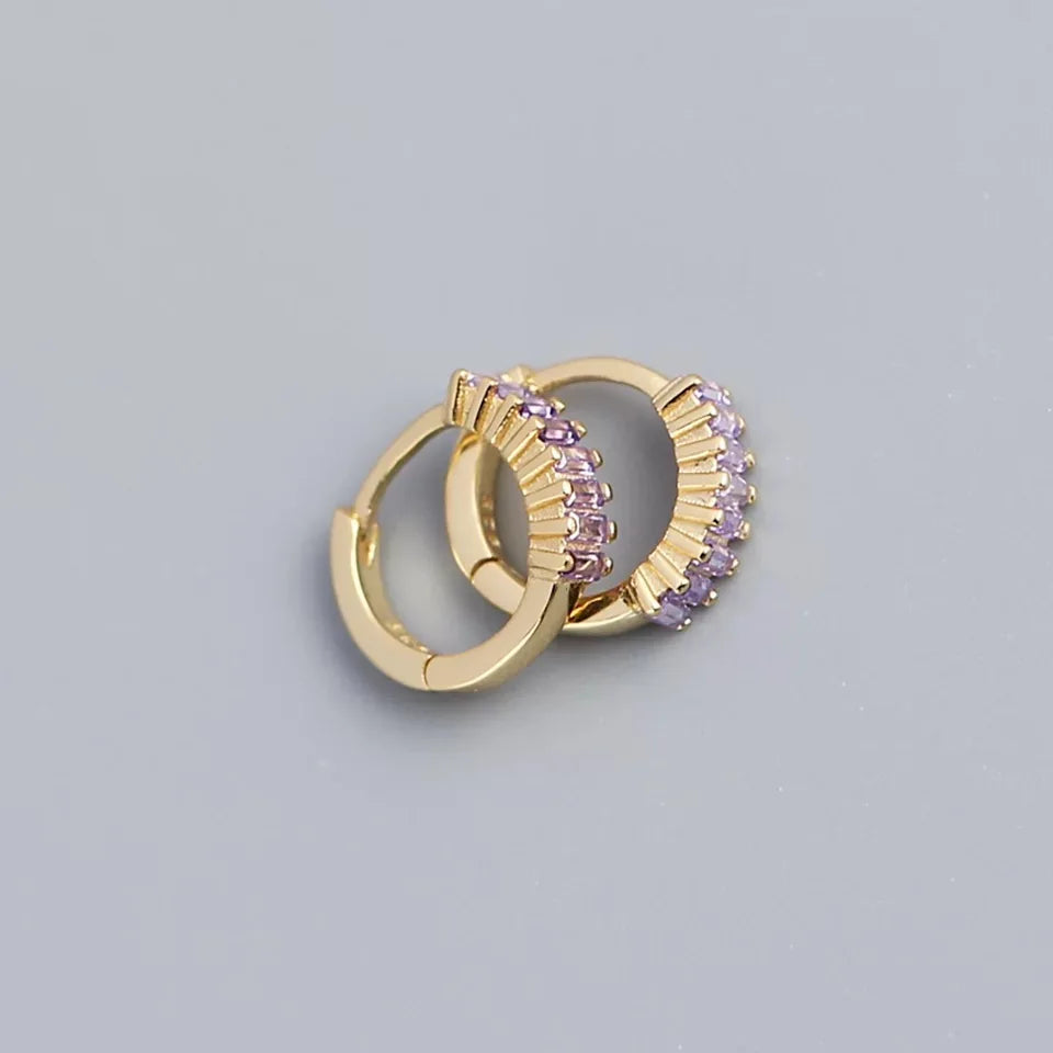 925 Sterling Silver Earring Fashion Rectangle Color Zircon Round Ear Ring Ear Bone Wild Trend Sweet Simple Women Girl Ear Jewelr