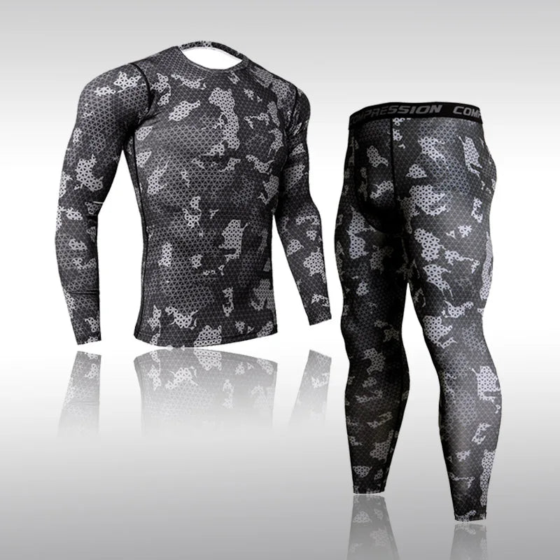 Quick Dry Camouflage Men's Running Sets Compression Sports Suits Skinny Tights Clothes Gym Rashguard Fitness Sportswear Men 2021