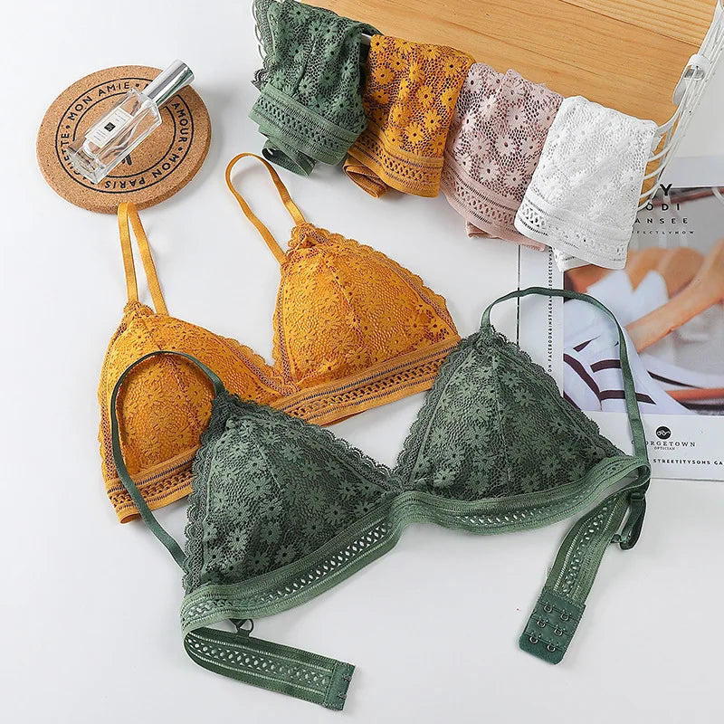 Transparent Women's Bra and Underwear Set Lace Brassiere Push-up Bra and Panty