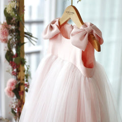 Baby Girl Princess Tulles Dress Sleeveless Infant Toddler Girl Vintage Bow Vestido Pink