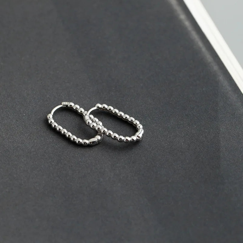 WANTME 925 Sterling Silver Punk Simple Pirecing Geometry Hollow Beads Stud Earrings for Women Girl Chic Birthday Goth Jewelry