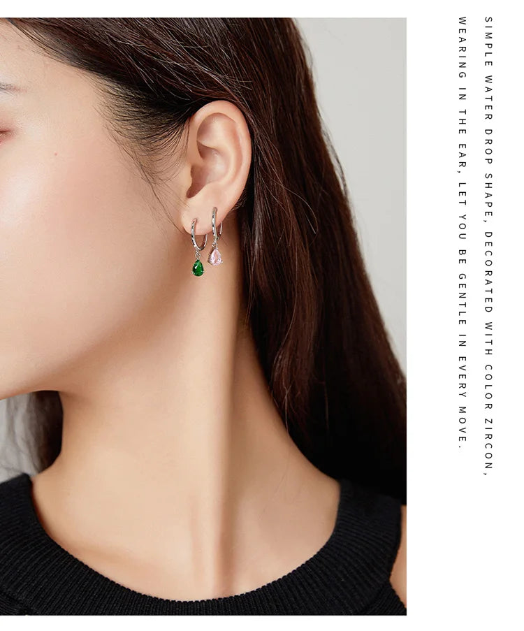 BAMOER Silver ISHWAR Green Water Drop Earrings 925 Sterling Silver 4 Colors Drop Shape Earring for Women Statement  Jewelry