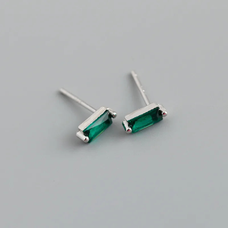 WANTME 925 Sterling Silver Colorful Square Shiny Zircon Beads Piercing Stud Earrings for Women Fashion Gothic Exquisite Jewelry
