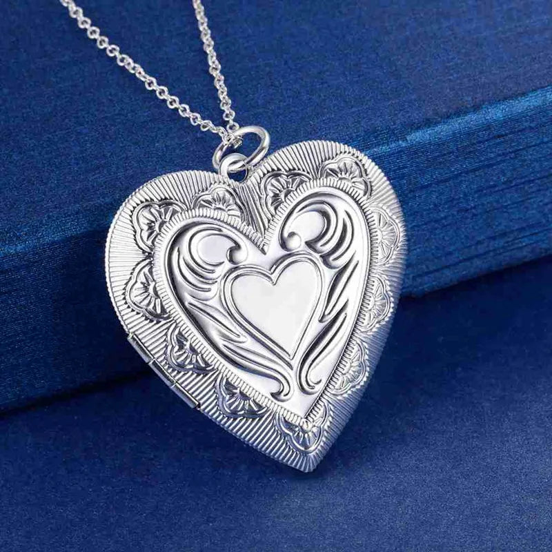 925hot sale Silver color Photo Frame Pendant Necklace Snake Chain For Woman Charm Wedding Fashion Jewelry ColorLN072