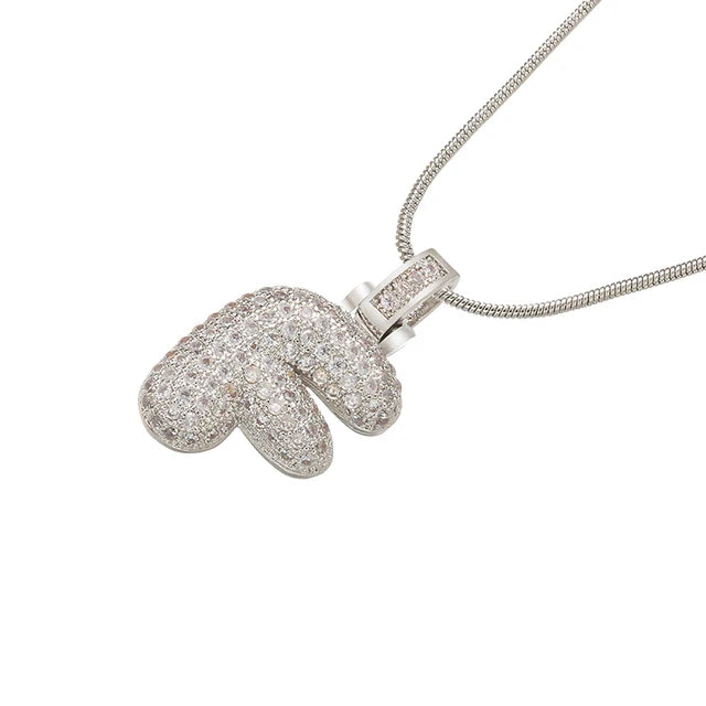 ZHUKOU 1.25x500mm Fat and lovely crystal brass silver color  letter necklace for women friends birthday gift model: VL34