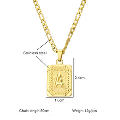 Initial Letter Pendant Necklace Stainless Steel Golden Cuban Chain A-Z Alphabet