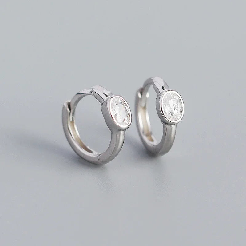 WANTME 925 Sterling Silver Simple Oval Cut Zircon Hoop Earrings for Women Geometric European Piercing Huggie Jewelry Female Gift
