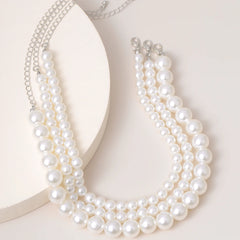 Multi-Layer White Imitation Pearl Necklace Bead  Chain Punk Ladies Wedding Short