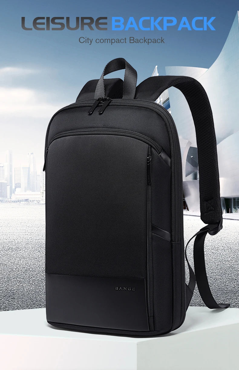 BANGE Slim Men Business Expandable Waterproof 15.6" Laptop Backpack Fashion Male Travel Light Scalable Shoulder Bags for Men