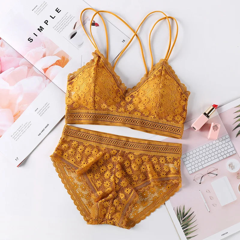 Women Lace Bras Set Backless Bralette Seamless Underwear Lace Top Lingerie