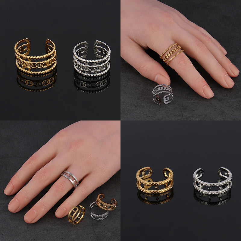 Fashion Euramerican Gold Colour Ring Rings Women Ring Stainless Steel Ring Woman