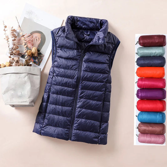 Women's White Duck Down Vest Sleeveless Jacket Winter Light and Warm