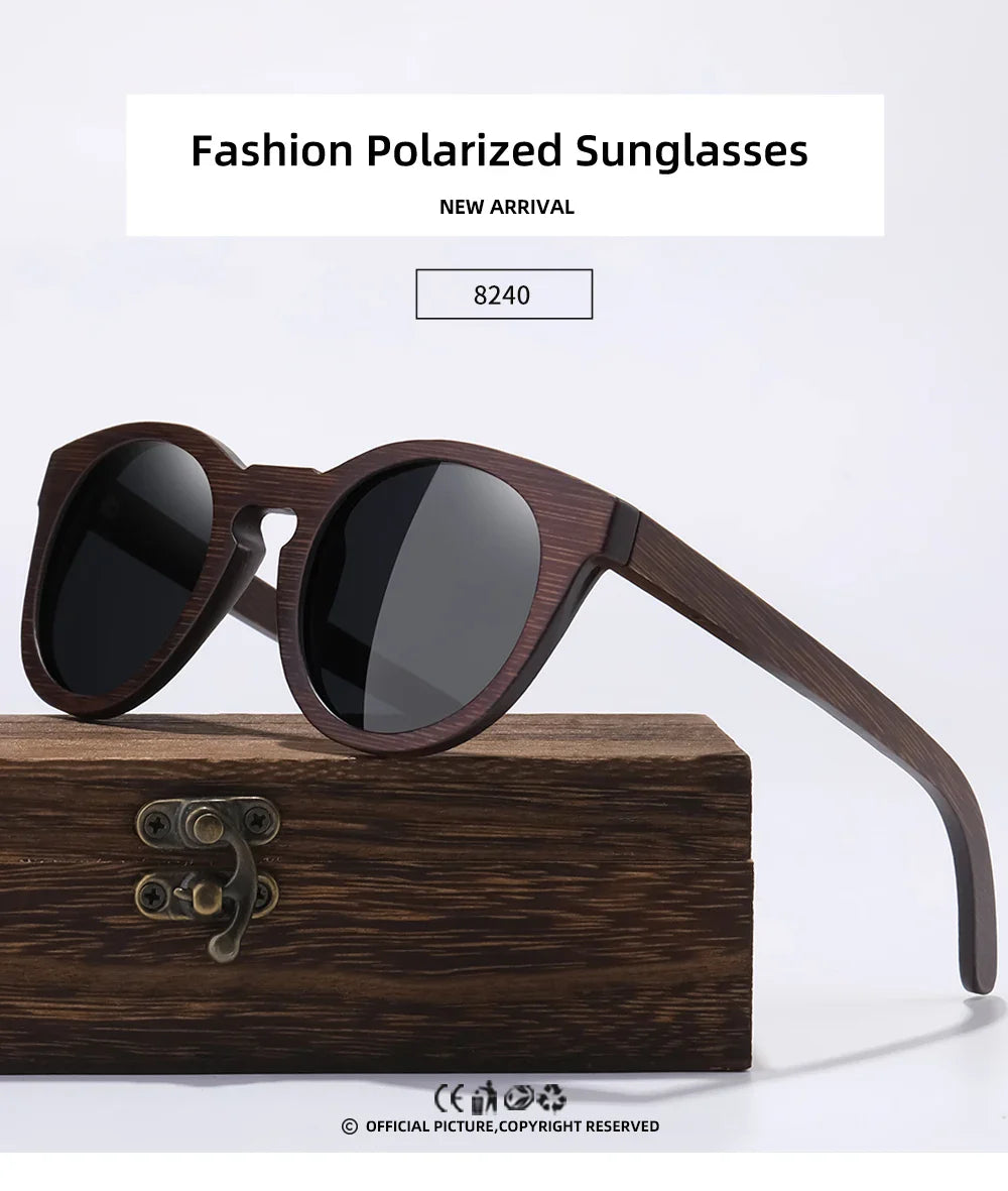 GM Brand Desgin Spring New Style 100% Bamboo Polarized Sunglasses Men Women Fashion Glasses UV400 paper Box 8240