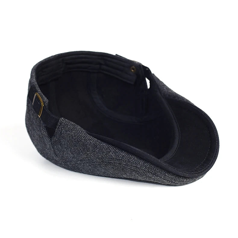 Big Size Newsboy Cap Men Winter Wool Thick Warm Vintage Herringbone Casual
