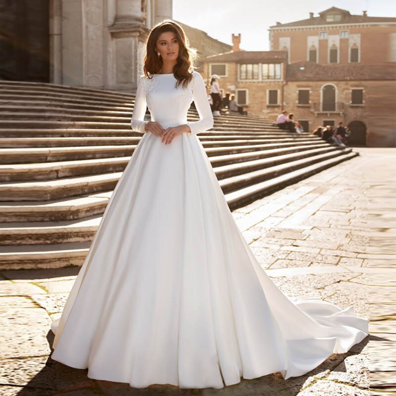 White Bridesmaid Dresses: A-line Wedding Dress Ivory Satin Wedding Gowns Elegant