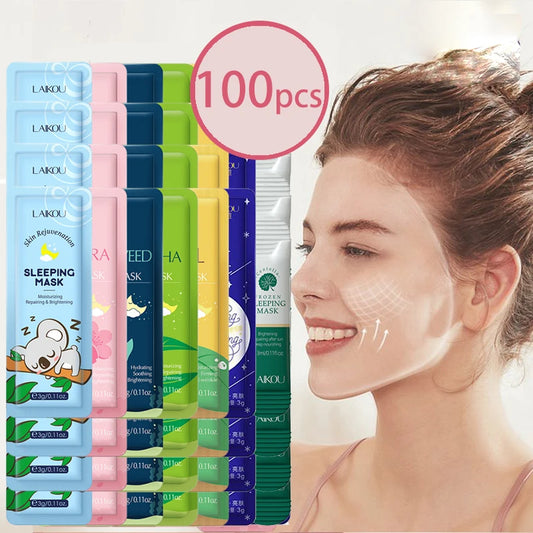 100 pcs Moisturizing Sleeping Mask Sakura Snail Seaweed Centella Face Mask Tendering & Nourishing Oil-control Skin Care