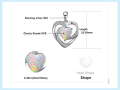 JewelryPalace Heart Love 2.4ct Created Opal 925 Sterling Silver Pendant Necklace