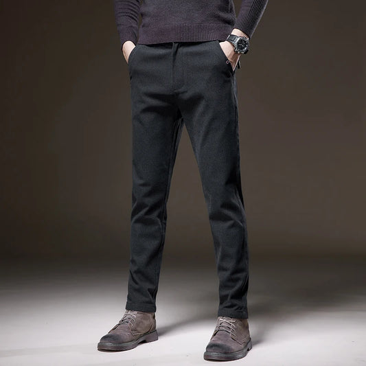 Men's Pants Autumn Winter Business Brushed Fabric Long Trousers Office Dress