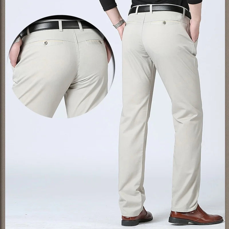 Mens Pants Cotton Casual  Stretch Male Trousers Man Long Straight