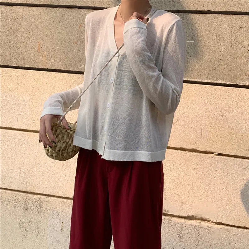 Cardigan Shirt Women Tops Korean Long Sleeve Cardigan Summer Tops V Neck