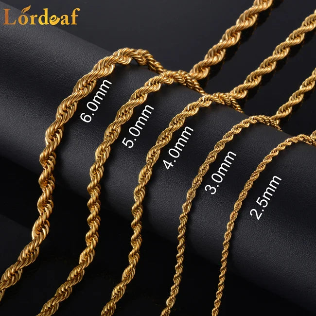 2.5MM 3MM 4MM 5MM 18k Real Gold Plated Stainless Steel Twist Rope Chain No Fade Necklace Jewelry for Men Women