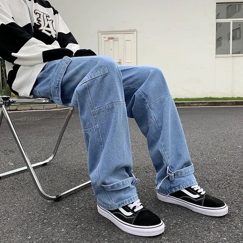 Men Wide Leg Jeans Hip Hop Casual Men's Straight Baggy Denim Pants Streetwear